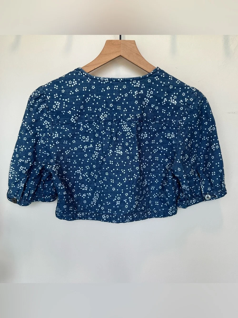 Free People Women's Wild Heart Blue & White Dot & Floral Printed Crop Top - 6